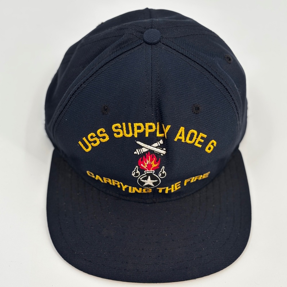 New Era USS Supply AOE 6 Hat Mens M-L Navy Blue Vintage Pro Model USA Made Cap